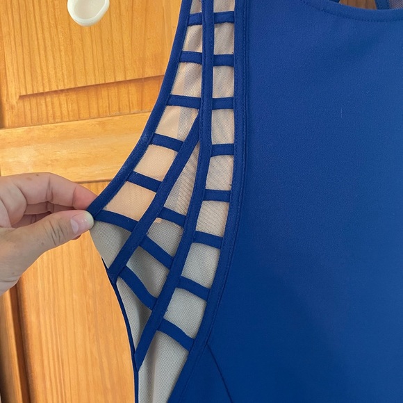 Blue Cocktail Dress with Nude Accents - Picture 3 of 6